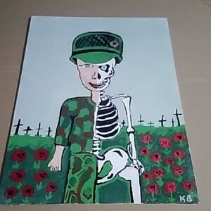 Abstract Soldier Art Print with Green and Red Accents